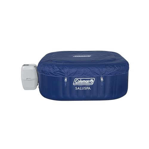 Coleman SaluSpa Atlantis AirJet 4 to 6 Person Inflatable Hot Tub Square Portable Outdoor Spa with 140 Soothing Jets with Cover, Blue