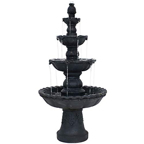Sunnydaze Pineapple 52-Inch 4-Tier Outdoor Water Fountain - Tall Outdoor Fountain for Garden, Patio or Yard - Black