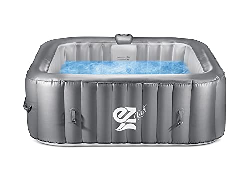 SereneLife Outdoor Portable Hot Tub - 57'' x 57'' x 25'' 4-Person Square Inflatable Heated Pool Spa with 100 Bubble Jets, Filter Pump, Cover, LED Lights, and Remote Control