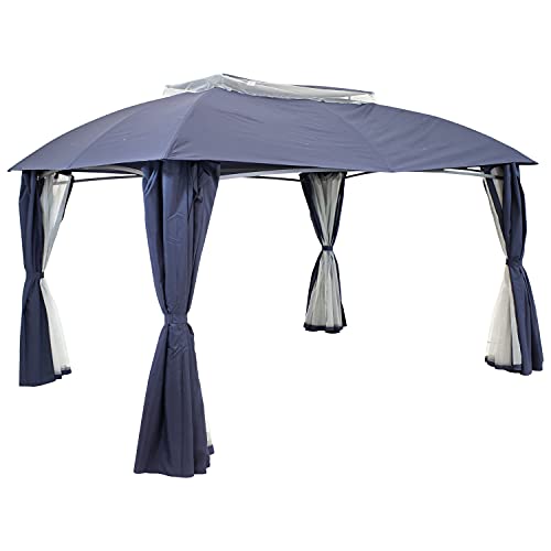 Sunnydaze 10x13 Soft Top Patio Gazebo Canopy Tent - Outdoor Gazebo with Mosquito Netting and Privacy Curtains - Steel Frame - Navy