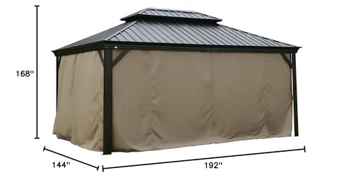 Kozyard Gazebo Privacy Curtain Outdoor Waterproof Sidewall for Hardtop Gazebo, OEM Replacement for Patio Gazebo Curtains for Alexander, Caesar, Rosana and Apollo Model (12ft x 16ft, Brown)