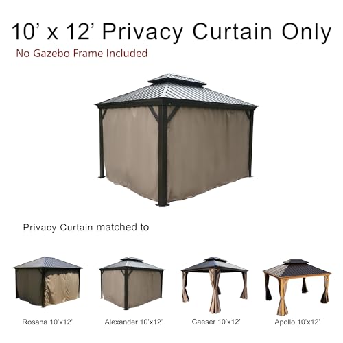 Kozyard Privacy Curtain Outdoor Waterproof Sidewall for Hardtop, OEM Replacement for Patio Gazebo Curtains - Alexander, Caesar, Rosana, Apollo (10ft x 12ft, Brown
