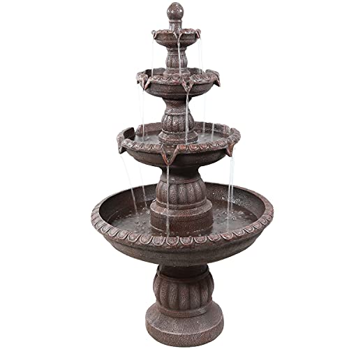 Sunnydaze Mediterranean 49-Inch 4-Tier Outdoor Water Fountain with Electric Submersible Pump for Garden, Patio, or Yard