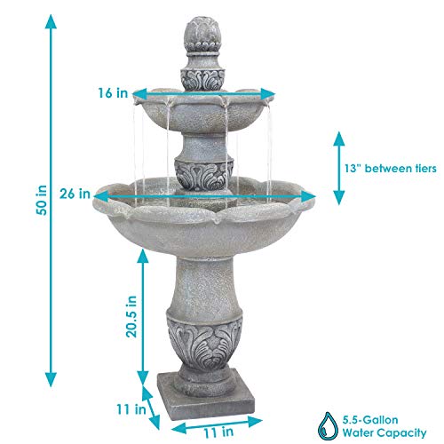 Sunnydaze 50-Inch 2-Tier French Garden Outdoor Water Fountain - Glass Fiber Reinforced Concrete Construction - Dusty Gray