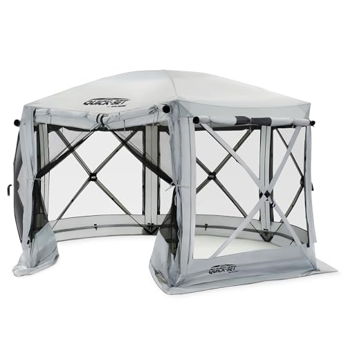 CLAM Pop Up Screen Tent, Outdoor Camping Gazebo Canopy, Pavilion, 12.5', Gray - Heavy-Duty Portable Screened Shelter with Netting for Beach, Patio, and Backyard