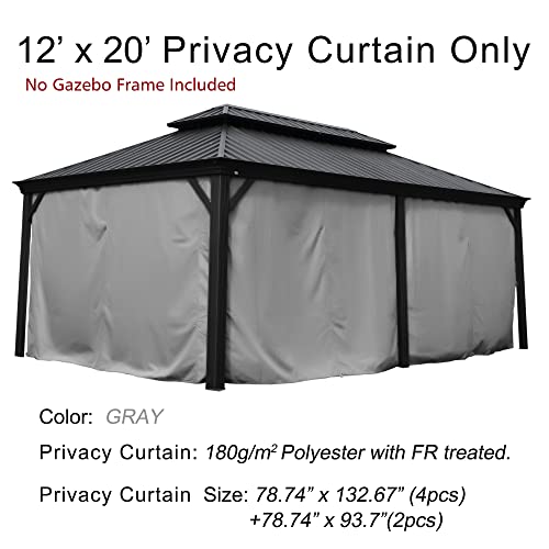 Kozyard Privacy Curtain Outdoor Waterproof Sidewall for Hardtop Patio Gazebo, OEM Replacement for Alexander, Caesar, Rosana and Apollo Model (12ft x 18ft, Gray)