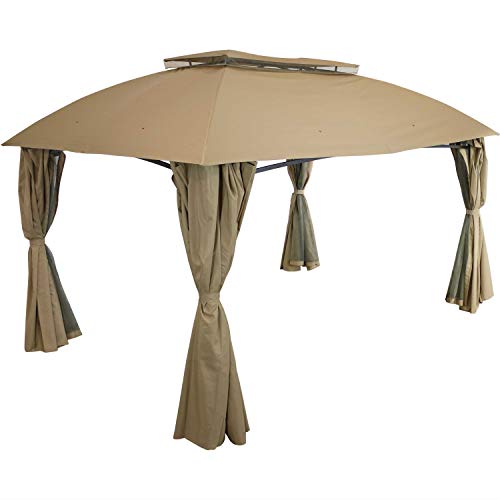 Sunnydaze 10x13 Soft Top Patio Gazebo Canopy Tent - Outdoor Gazebo with Mosquito Netting and Privacy Curtains - Steel Frame - Tan