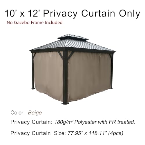 Kozyard Privacy Curtain Outdoor Waterproof Sidewall for Hardtop, OEM Replacement for Patio Gazebo Curtains - Alexander, Caesar, Rosana, Apollo (10ft x 12ft, Brown