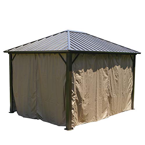 Kozyard 10'x12' Hardtop Gazebo Permanent Metal Pavilion with with 2-Layer Sidewalls Curtains for Patio, Backyard, and Deck Galvanized Steel Outdoor Aluminum Canopy, Double Roof Gazebo (Brown)