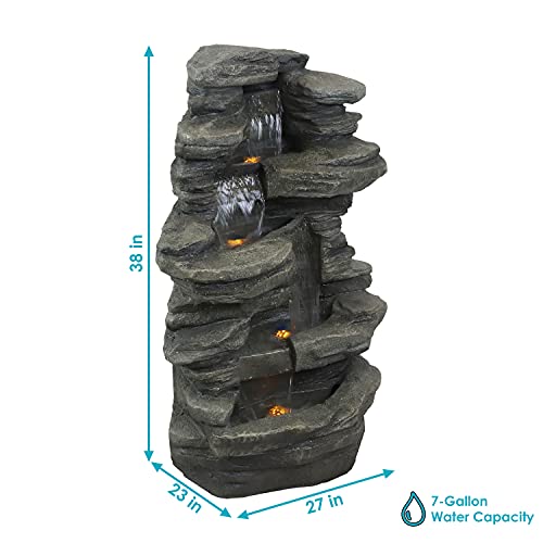 Sunnydaze Stacked Shale Rock 38-Inch Waterfall Fountain with LED Lights - Electric Submersible Pump