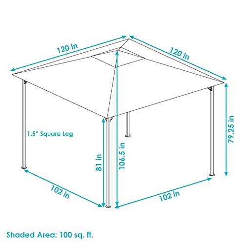 Sunnydaze 10 x 10 Foot Open Gazebo - Weather-Resistant Polyester Top and Black Steel Frame - Gray