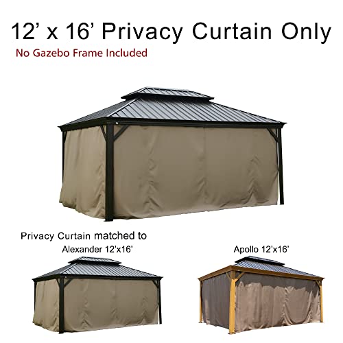 Kozyard Gazebo Privacy Curtain Outdoor Waterproof Sidewall for Hardtop Gazebo, OEM Replacement for Patio Gazebo Curtains for Alexander, Caesar, Rosana and Apollo Model (12ft x 16ft, Brown)