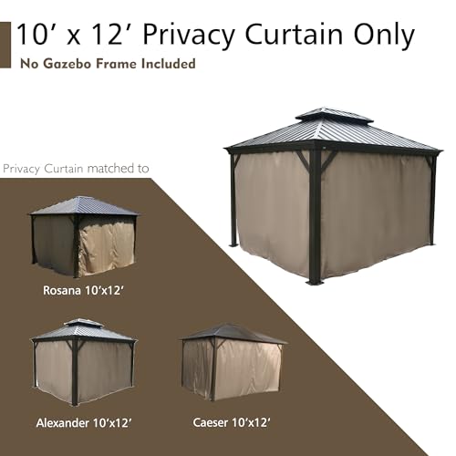 Kozyard Privacy Curtain Outdoor Waterproof Sidewall for Hardtop, OEM Replacement for Patio Gazebo Curtains - Alexander, Caesar, Rosana, Apollo (10ft x 12ft, Brown