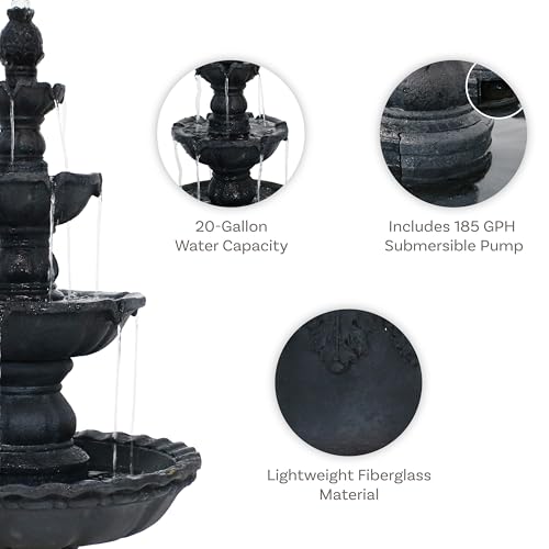 Sunnydaze Pineapple 52-Inch 4-Tier Outdoor Water Fountain - Tall Outdoor Fountain for Garden, Patio or Yard - Black