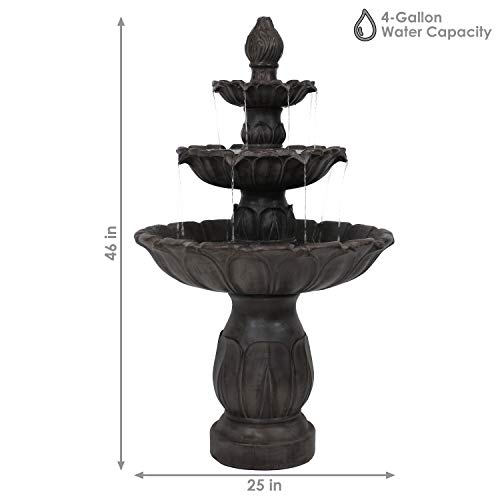 Sunnydaze Classic Tulip 3-Tier Electric Water Fountain - 46-Inch - with Electric Submersible Pump for Patio, Yard or Deck - Dark Brown