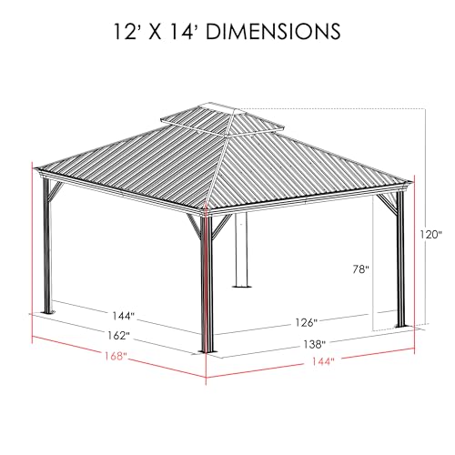 Kozyard Alexander Hardtop Aluminum Permanent Gazebo with a Mosquito Net and Privacy Sidewalls (Alexander 12'x14' (Brown)