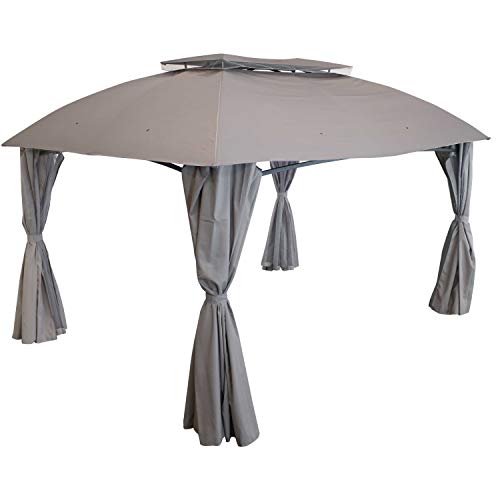 Sunnydaze 10x13 Soft Top Patio Gazebo Canopy Tent - Outdoor Gazebo with Mosquito Netting and Privacy Curtains - Steel Frame - Gray