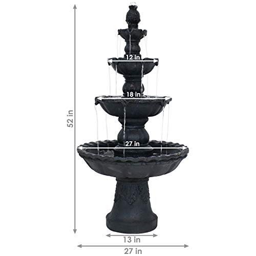 Sunnydaze Pineapple 52-Inch 4-Tier Outdoor Water Fountain - Tall Outdoor Fountain for Garden, Patio or Yard - Black