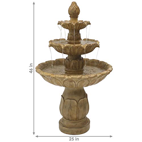 Sunnydaze Classic Tulip 3-Tier Electric Water Fountain - 46-Inch - with Electric Submersible Pump for Patio, Yard or Deck - Garden Stone