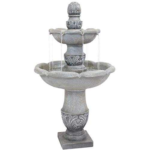 Sunnydaze 50-Inch 2-Tier French Garden Outdoor Water Fountain - Glass Fiber Reinforced Concrete Construction - Dusty Gray