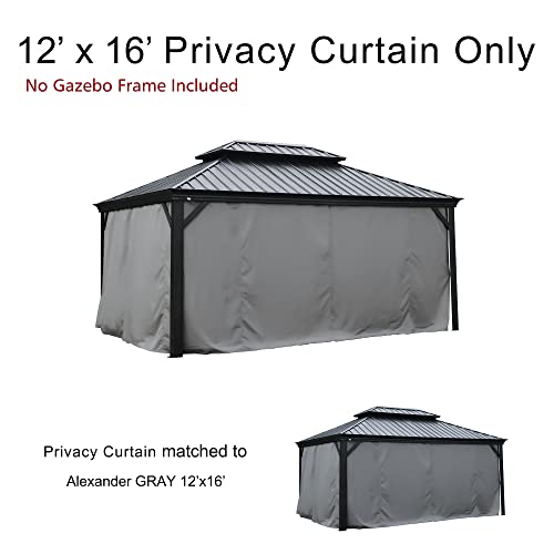Kozyard Gazebo Privacy Curtain Outdoor Waterproof Sidewall for Hardtop Gazebo, OEM Replacement for Patio Gazebo Curtains for Alexander, Caesar, Rosana and Apollo Model (12ft x 16ft, Gray)