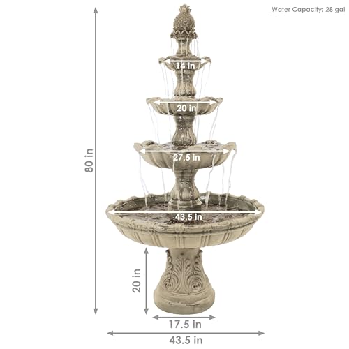 Sunnydaze Grand Courtyard 80-Inch 4-Tier Outdoor Water Fountain - Large Outdoor Water Feature for Garden, Patio or Yard - Earth