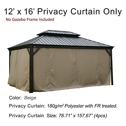 Kozyard Gazebo Privacy Curtain Outdoor Waterproof Sidewall for Hardtop Gazebo, OEM Replacement for Patio Gazebo Curtains for Alexander, Caesar, Rosana and Apollo Model (12ft x 16ft, Brown)