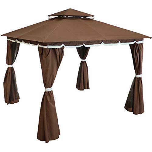 Sunnydaze 10x10 Soft Top Patio Gazebo - Outdoor Gazebo Canopy with Privacy Curtains and Screens for Backyard - Steel Frame - Brown