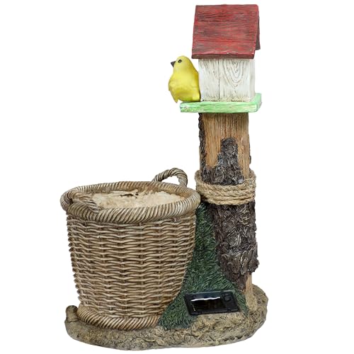 Sunnydaze Polyresin Bird House Outdoor Statue Planter with Solar LED Lighted Birds - 17.25-Inch