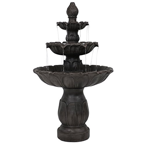 Sunnydaze Classic Tulip 3-Tier Electric Water Fountain - 46-Inch - with Electric Submersible Pump for Patio, Yard or Deck - Dark Brown