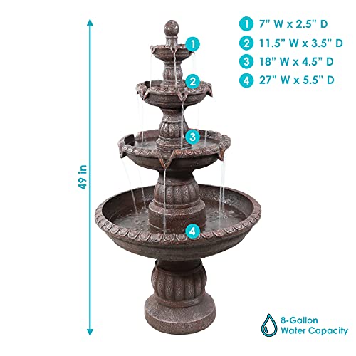 Sunnydaze Mediterranean 49-Inch 4-Tier Outdoor Water Fountain with Electric Submersible Pump for Garden, Patio, or Yard