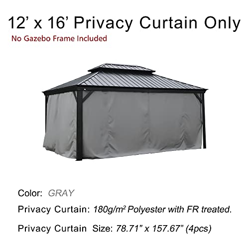 Kozyard Gazebo Privacy Curtain Outdoor Waterproof Sidewall for Hardtop Gazebo, OEM Replacement for Patio Gazebo Curtains for Alexander, Caesar, Rosana and Apollo Model (12ft x 16ft, Gray)