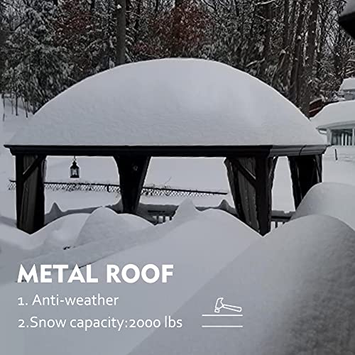 Kozyard Caesar 12'x14' Hardtop Gazebo - Permanent Metal Pavilion with Netting and Shaded Curtains for Patio, Backyard, and Deck - Galvanized Steel Outdoor Aluminum Canopy, Double Roof Gazebo (Grey)