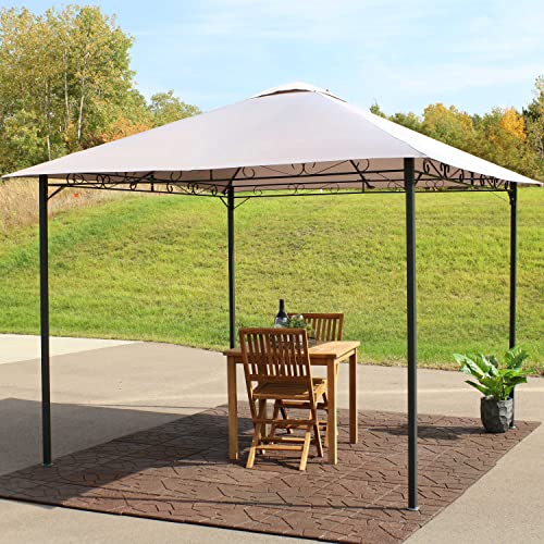 Sunnydaze 10 x 10 Foot Open Gazebo - Weather-Resistant Polyester Top and Black Steel Frame - Gray