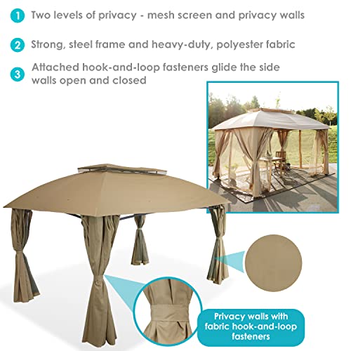 Sunnydaze 10x13 Soft Top Patio Gazebo Canopy Tent - Outdoor Gazebo with Mosquito Netting and Privacy Curtains - Steel Frame - Tan