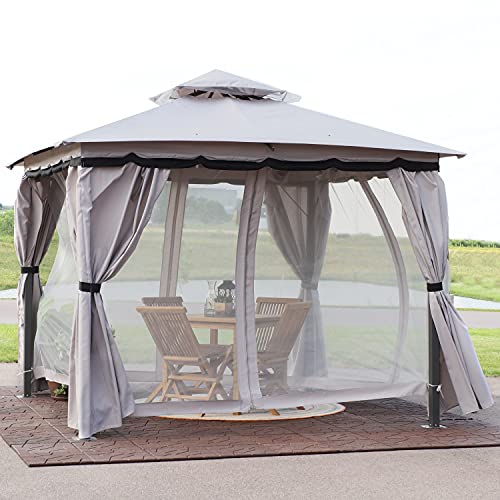 Sunnydaze 10x10 Soft Top Patio Gazebo - Outdoor Gazebo Canopy with Privacy Curtains and Screens for Backyard - Steel Frame - Gray