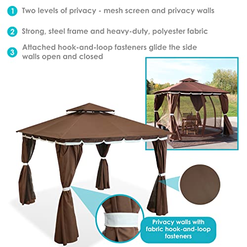 Sunnydaze 10x10 Soft Top Patio Gazebo - Outdoor Gazebo Canopy with Privacy Curtains and Screens for Backyard - Steel Frame - Brown
