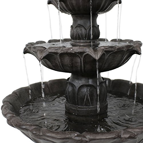 Sunnydaze Classic Tulip 3-Tier Electric Water Fountain - 46-Inch - with Electric Submersible Pump for Patio, Yard or Deck - Dark Brown