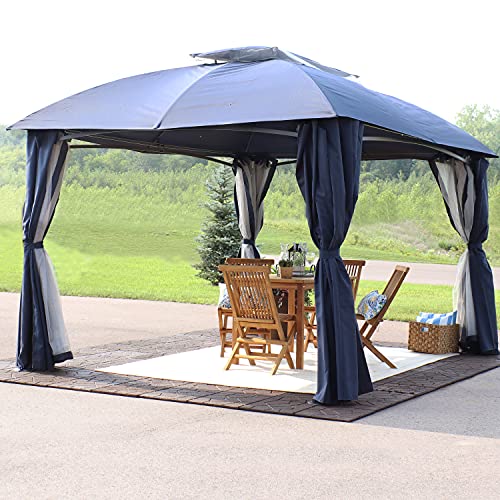 Sunnydaze 10x13 Soft Top Patio Gazebo Canopy Tent - Outdoor Gazebo with Mosquito Netting and Privacy Curtains - Steel Frame - Navy