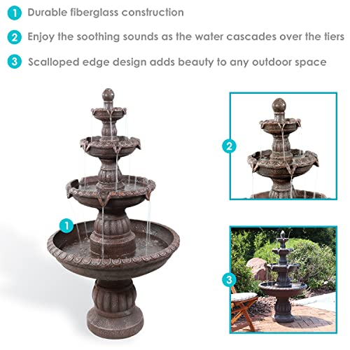 Sunnydaze Mediterranean 49-Inch 4-Tier Outdoor Water Fountain with Electric Submersible Pump for Garden, Patio, or Yard