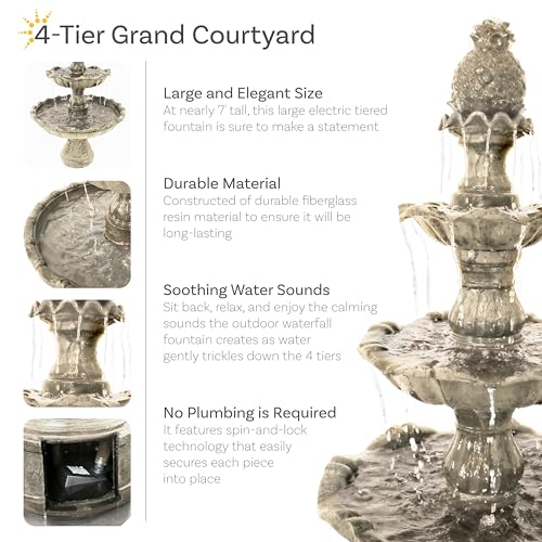 Sunnydaze Grand Courtyard 80-Inch 4-Tier Outdoor Water Fountain - Large Outdoor Water Feature for Garden, Patio or Yard - Earth