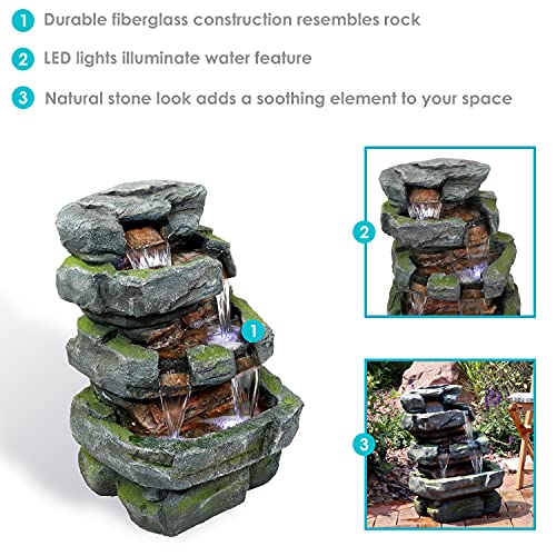 Sunnydaze Stacked Shale Rock 38-Inch Waterfall Fountain with LED Lights - Electric Submersible Pump