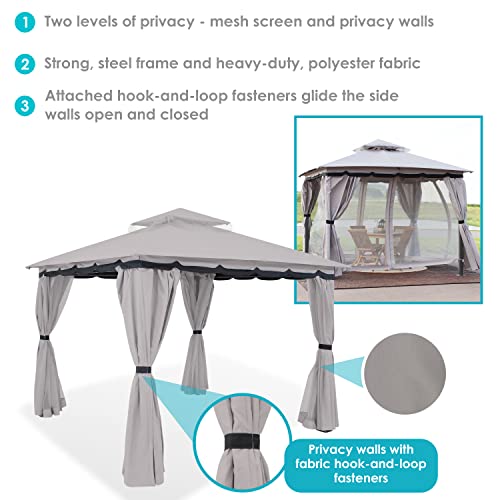 Sunnydaze 10x10 Soft Top Patio Gazebo - Outdoor Gazebo Canopy with Privacy Curtains and Screens for Backyard - Steel Frame - Gray