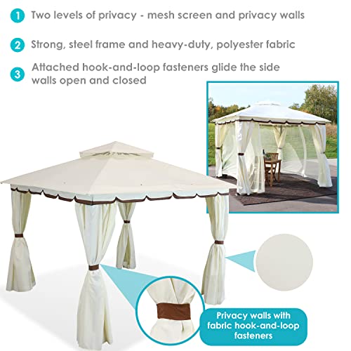 Sunnydaze 10x10 Soft Top Patio Gazebo - Outdoor Gazebo Canopy with Privacy Curtains and Screens for Backyard - Steel Frame - Cream