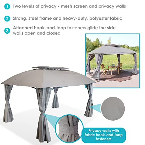 Sunnydaze 10x13 Soft Top Patio Gazebo Canopy Tent - Outdoor Gazebo with Mosquito Netting and Privacy Curtains - Steel Frame - Gray