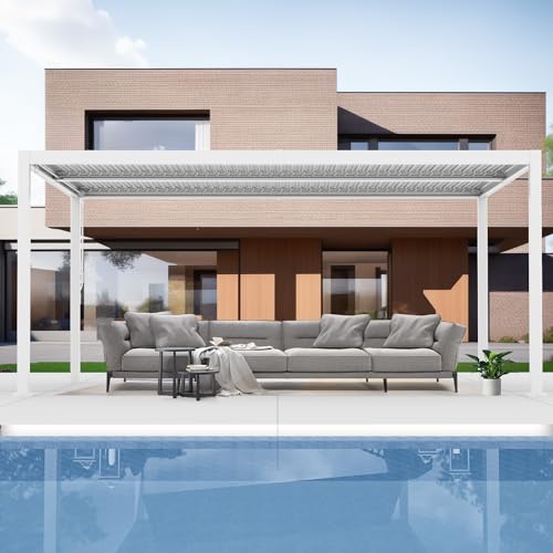 Kozyard Outdoor Louvered Pergola Sun Shade Aluminum Pergola Rainproof Gazebo with Adjustable Roof for Outdoor Deck Patio Garden Yard (White, 12ft x 16ft)