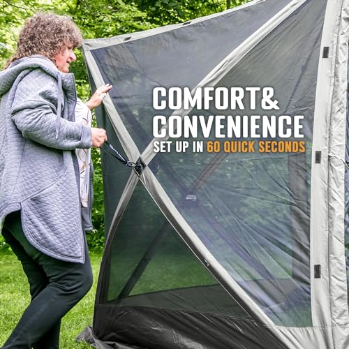 CLAM Pop Up Screen Tent, Outdoor Camping Gazebo Canopy, Pavilion, 12.5', Gray - Heavy-Duty Portable Screened Shelter with Netting for Beach, Patio, and Backyard