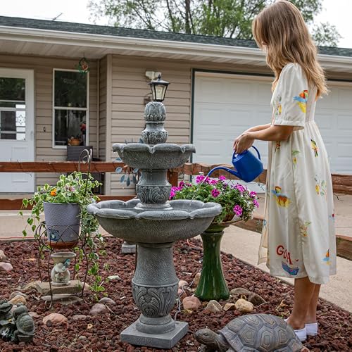 Sunnydaze 50-Inch 2-Tier French Garden Outdoor Water Fountain - Glass Fiber Reinforced Concrete Construction - Dusty Gray