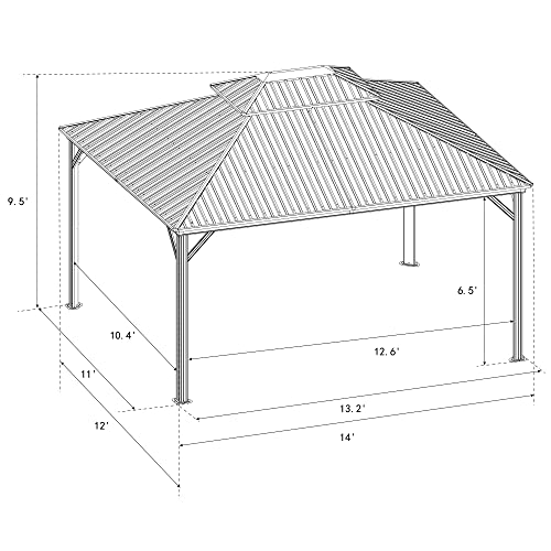 Kozyard Caesar 12'x14' Hardtop Gazebo - Permanent Metal Pavilion with Netting and Shaded Curtains for Patio, Backyard, and Deck - Galvanized Steel Outdoor Aluminum Canopy, Double Roof Gazebo (Grey)