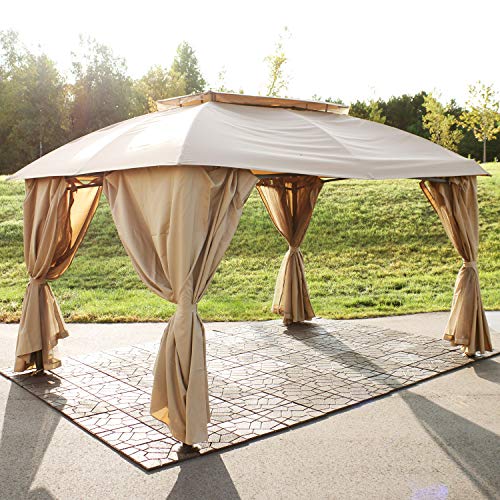 Sunnydaze 10x13 Soft Top Patio Gazebo Canopy Tent - Outdoor Gazebo with Mosquito Netting and Privacy Curtains - Steel Frame - Tan